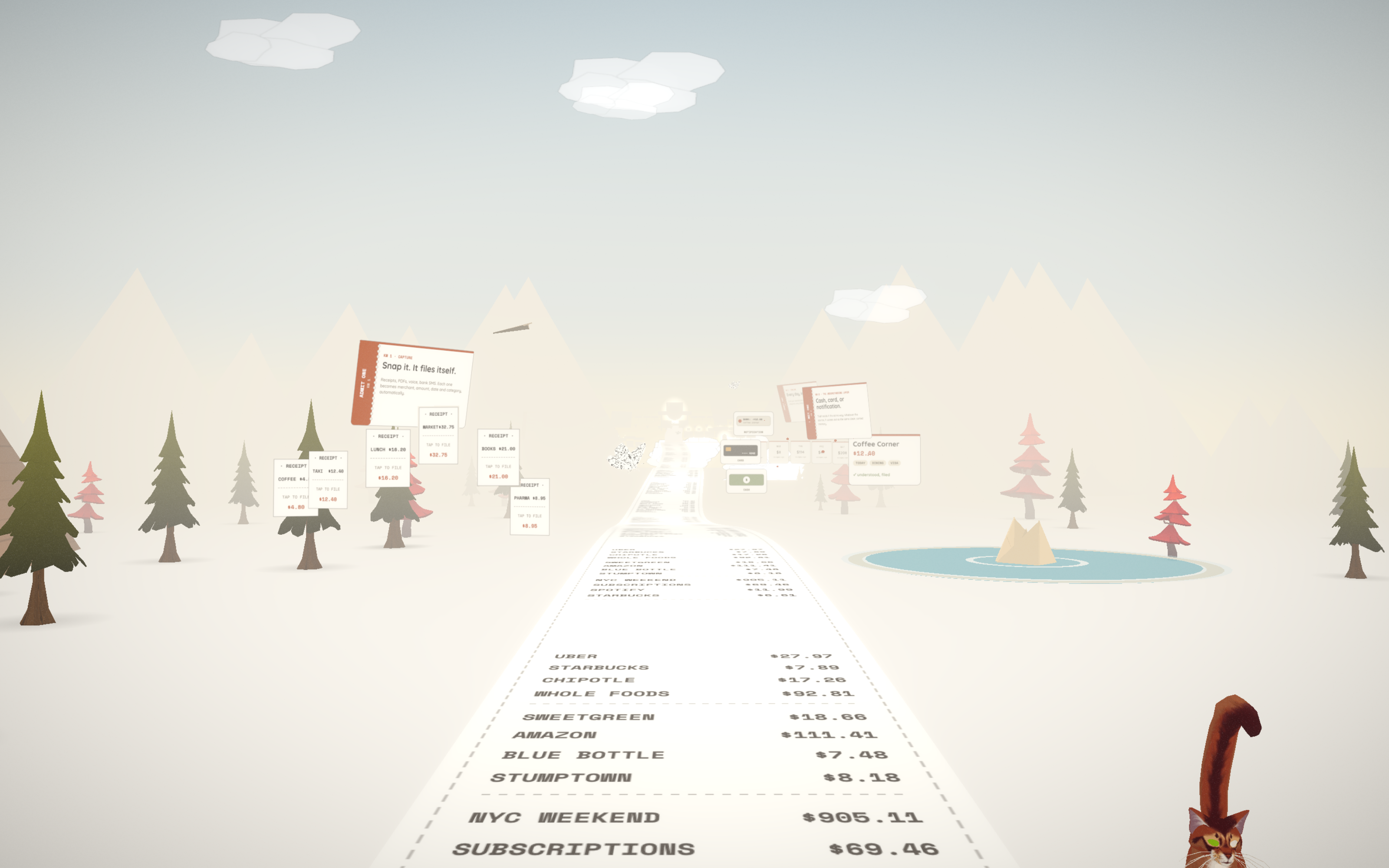 Your spending as a walkable paper trail made of receipts